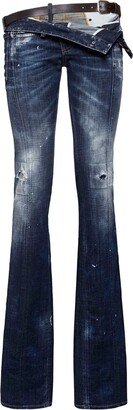 Low rise stretch denim straight jeans