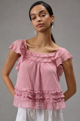 By Anthropologie Ruffled Flutter-Sleeve Top