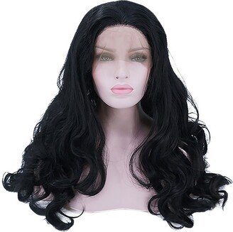 Unique Bargains Long Body Wave Lace Front Wigs for Women with Wig Cap Comb 24 Black 1PC Synthetic Fibre