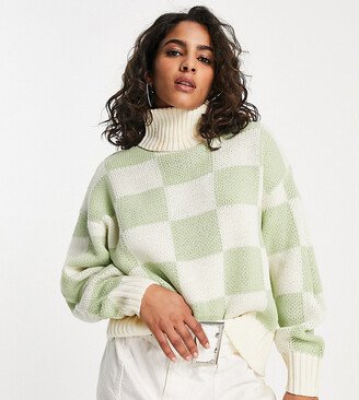 Violet Romance Petite roll neck sweater in sage check