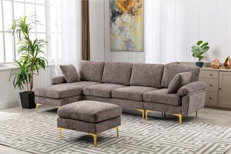 NINEDIN Modern U-Shape Sectional Sofa, Large Chenille Fabric Modular Couch w/Chaise Lounge and Golden Legs for Living Room