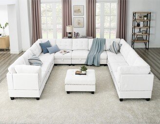 GREATPLANINC U shape Modular Sofa Set Chenille Fabric DIY Couch Set w/ Storage Sofa