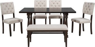 BESTCOSTY 6-Piece Dining Table and Chair Set Foam-covered Seat Backs&Cushions