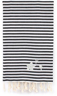 100% Turkish Cotton Fun In The Sun - Glittery Starfish Pestemal Beach Towel - Charcoal Black