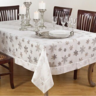 Saro Lifestyle Christmas Tablecloth With Burnout Snowflakes, White,