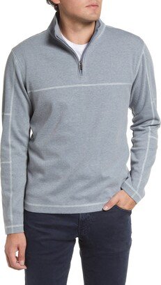 Men's Heathered Stretch Rib Knit Half Zip Pullover-AA