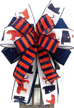 College Bow, Sports Wreath Orange & Blue Christmas Tree Topper Auburn Lantern Tailgating Bow