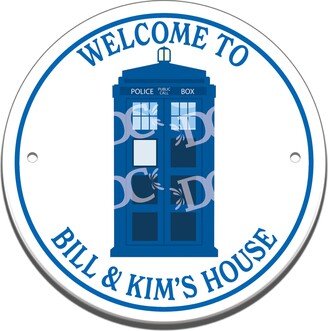 Doctor Who Themed Cottage Ceramic House Welcome Circle Tile, Front Door Tardis Sign, Police Box