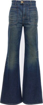 Belt-Looped Flared Jeans