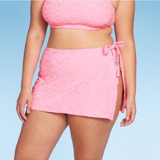 Women's Wavy Terry Textured Side-Tie Skirt Swimsuit Cover Up Light Pink