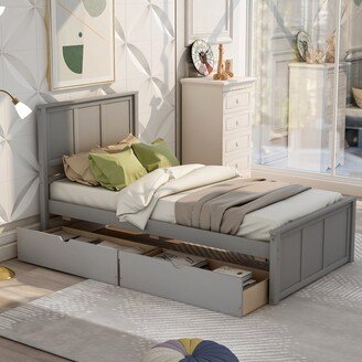 RASOO Platform Storage Bed, 2 drawers with wheels, Twin Size Frame,Sturdy and Long-Lasting Made of Solid wood and MDF