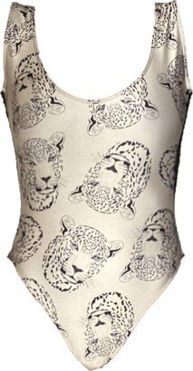 Brasini Swimwear Laguna High Cut One Piece Swimsuit With Mesh Sides - Leopard Face Print