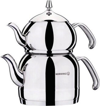 Korkmaz Efendi 1.1 Liter Tea Pot and 2.4 Liter Kettle Set in Silver