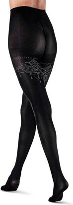 LECHERY Women's Lotus Floral Tights (1 Pair) - S/M, Black