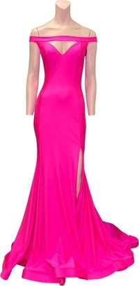 JESSICA ANGEL Off The Shoulder Evening Gown In Neon Pink