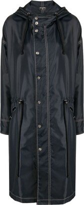 2000s Embossed-Buttons Hooded Raincoat