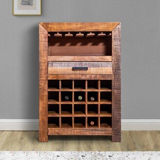 43 Inch Single Drawer 20 Bottle Wine Storage Cabinet with Stemware Hanger, Brown