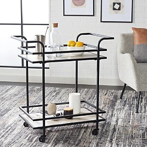 Lameris 2 Tier Matte Black Bar Cart with Handles