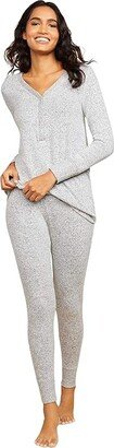 Women's Maternity Brushed Hacci Henley Sleep Knit Leggings (Grey Marl) Women's Pajama