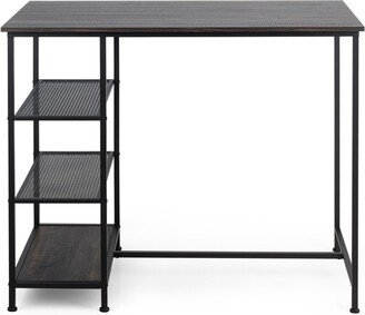 Tangkula Industrial Wood Bar Table Counter Dining Pub Table with Storage Shelves