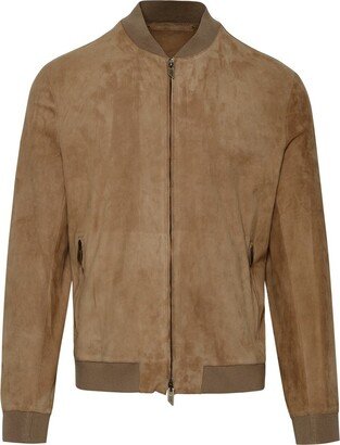 Bomber Jacket In Beige Suede