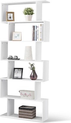 S-Shaped 6 Tier Room Dividing Bookcase Wooden Storage Display