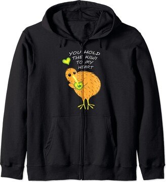 Cute Animal Enthusiast Themed Pun Gift Men Women You Hold The Kiwi To My Heart Funny Bird Fruit Lovers Outfit Zip Hoodie