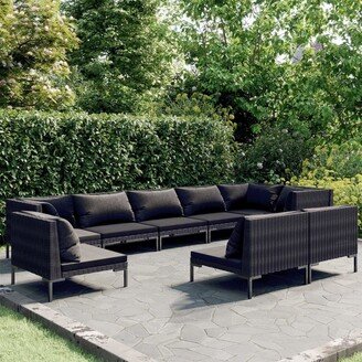 9 Piece Patio Lounge Set with Cushions Poly Rattan Dark Gray - 27.6 x 27.6 x 24-AA