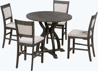 5-Piece Round Dining Table Set with Trestle Legs and 4 Upholstered Dining Chairs-AA