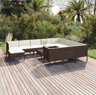 12 Piece Patio Lounge Set with Cushions Poly Rattan Brown-AI