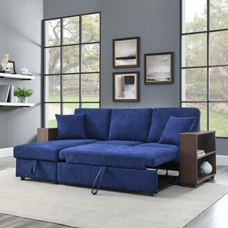 IGEMANINC Classic Rustic L Shaped Sectional Sofa with Pulled out Bed, 3 Seats Sofa and Reversible Storage Chaise with Two Pillows