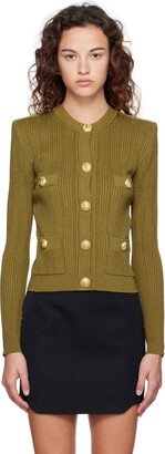 Khaki Graphic Button Cardigan