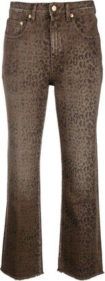 Faded Leopard-Print Kick Flare Jeans