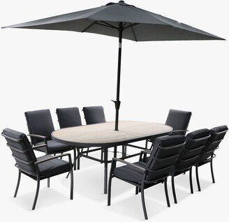 LG Outdoor Monza 8-Seater Garden Oval Dining Table & Chairs Set with Parasol