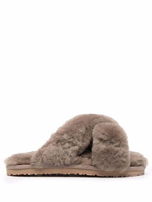 Shearling-Fur Crossover Sliders