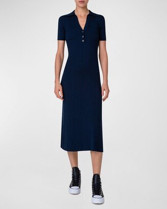 Shirt-Sleeve Large Rib Midi Polo Dress