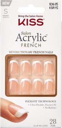 KISS Products Salon Acrylic Short Square French Manicure Fake Nails Kit - Bonjour - 33ct