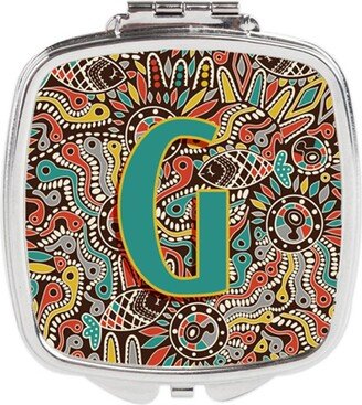 CJ2013-GSCM Letter G Retro Tribal Alphabet Initial Compact Mirror