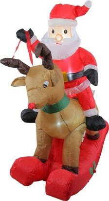 Northlight 4.75' Pre-Lit Red Inflatable Rocking Reindeer and Santa Outdoor Christmas Yard Decor