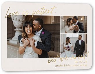 Wedding Announcements: Enduring Love Wedding Announcement, Gold Foil, Beige, 5X7, Matte, Personalized Foil Cardstock, Rounded