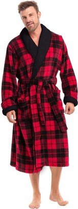 Alexander Del Rossa ADR Men's Warm Winter Robe, Plush Fleece Bathrobe Red Buffalo Check Plaid with Black 1X-2X