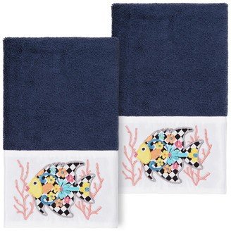 Feliz Embellished Hand Towel - Set of 2 - Midnight Blue