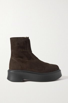 Suede Platform Ankle Boots - Brown