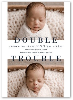 Birth Announcements: Double Trouble Birth Announcement, White, 5X7, Matte, Signature Smooth Cardstock, Square