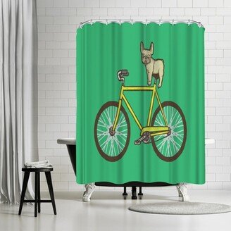 71 x 74 Shower Curtain, Frenchie On A Fixie by Joe Van Wetering