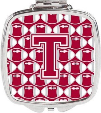 CJ1065-TSCM Letter T Football Crimson, Grey & White Compact Mirror