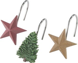 Evergreen Tree & Stars Holiday 12-Pc. Shower Curtain Hooks