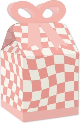 Big Dot Of Happiness Pink Checkered Party - Square Favor Gift Boxes - Bow Boxes - Set of 12