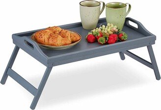 Handmade Portable Lightweight Bamboo Wooden Breakfast Serving Lap Tray Bed Table With Folding Legs Grey