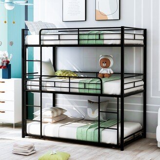 EYIW Metal Twin-Over-Twin-Over-Twin Size Triple Bunk Bed with Guardrail and Ladder